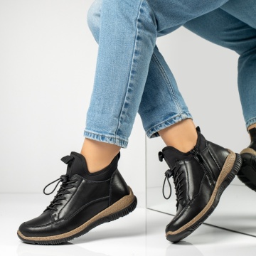 Ghete Dama, Ghete dama cu siret elastic si fermoar negre din Piele naturala MOD14004, modlet.ro