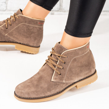 Ghete dama cu siret maro suede din Piele naturala MOD10365, 1, modlet.ro