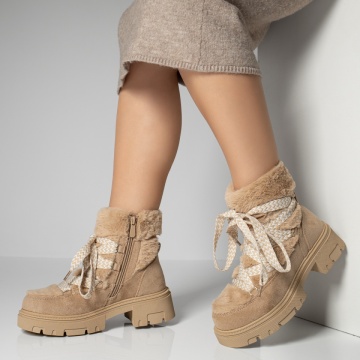 Ghete dama cu siret si fermoar khaki MOD12274, 4, modlet.ro