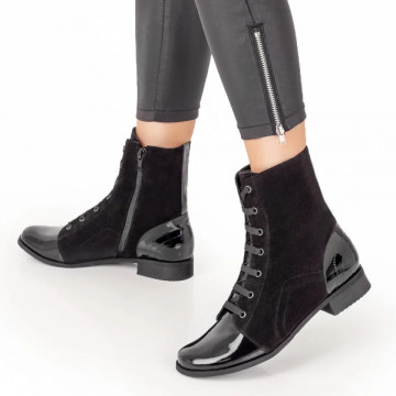 Ghete dama cu siret si fermoar negru suede din Piele naturala MOD07602, 4, modlet.ro