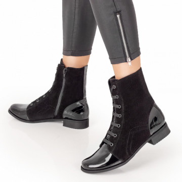 Ghete dama cu siret si fermoar negru suede din Piele naturala MOD07602, 2, modlet.ro