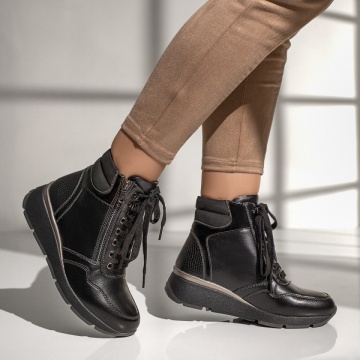 Ghete dama cu siret si platforma negre MOD12354, 3, modlet.ro