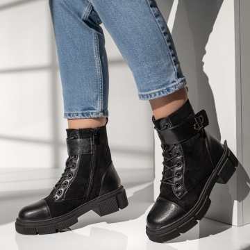 Ghete dama cu siret si talpa groasa negre MOD12833, 1, modlet.ro