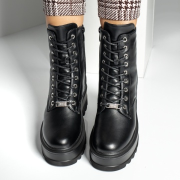 Ghete dama cu siret si talpa groasa negre MOD14142, 3, modlet.ro