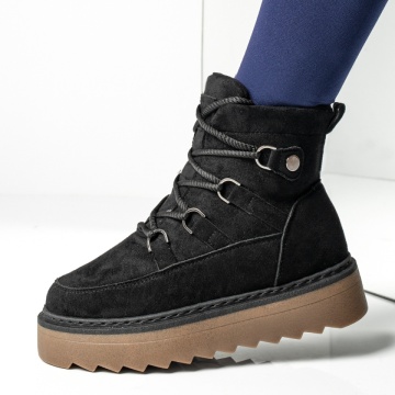 Ghete imblanite, Ghete dama cu siret si talpa groasa negru suede MOD14181, modlet.ro