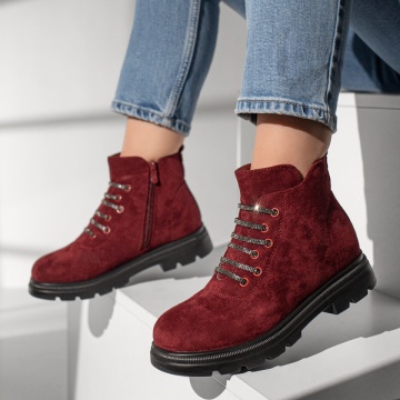 Ghete dama cu strasuri aplicate visiniu suede MOD12853, 2, modlet.ro