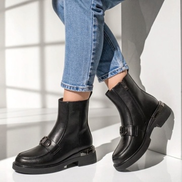 Ghete cu platforma, Ghete dama cu talpa groasa negre din Piele naturala MOD14037, modlet.ro