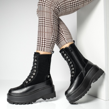 Ghete imblanite, Ghete dama cu talpa groasa negru suede MOD14141, modlet.ro