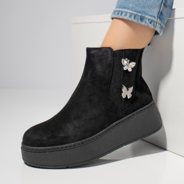 Ghete dama cu talpa groasa si accesorii metalice negre suede ZEF12396, 1, zeforia.ro