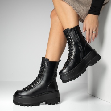 Ghete dama cu talpa groasa si fermoar negre MOD14095