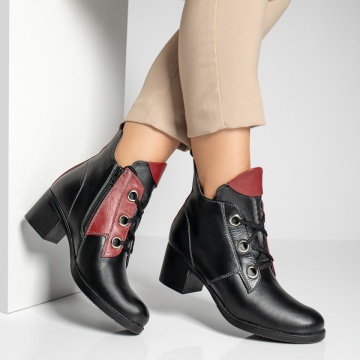 Ghete dama cu toc gros negre din Piele Naturala MOD10369, 3, modlet.ro