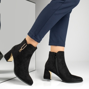 Ghete dama cu toc si accesoriu decorativ negru suede MOD12883, 3, modlet.ro