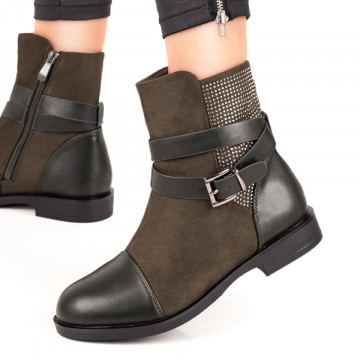 Ghete dama khaki cu fermoar, aplicatii metalice si catarama MOD07511, 3, modlet.ro