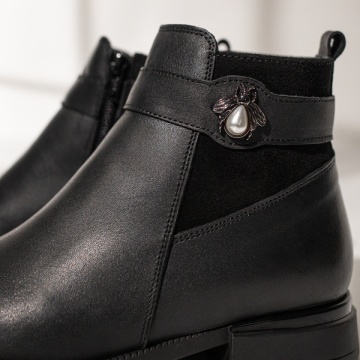Ghete dama negre cu fermoar si catarama din Piele naturala MOD12425, 4, modlet.ro