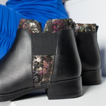 Ghete dama negre cu model floral din Piele naturala MOD05618, 4, modlet.ro