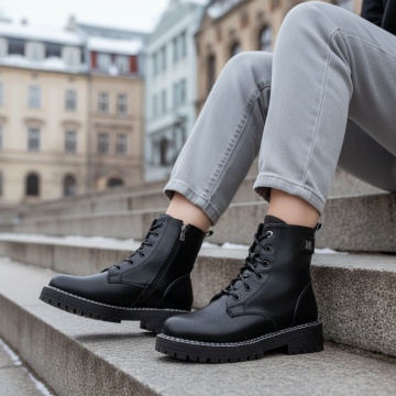 Ghete Dama, Ghete dama negre cu siret si fermoar MOD07154, modlet.ro