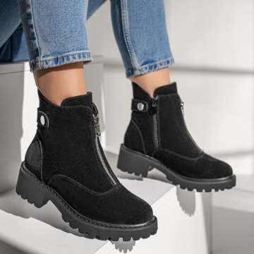 Ghete dama negre suede cu fermoar MOD10467, 4, modlet.ro