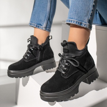 Ghete dama negre suede cu siret si fermoar MOD12208, 4, modlet.ro