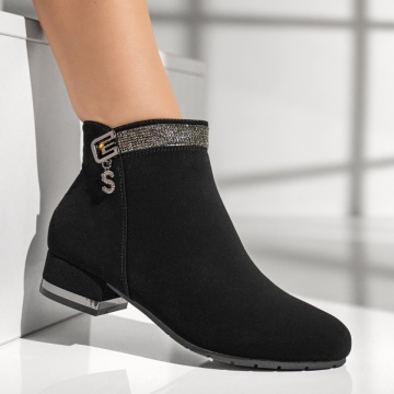 Ghete dama negre suede cu strasuri aplicate MOD10585, 3, modlet.ro