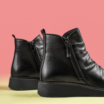 Ghete dama scurte cu fermoar negre din Piele naturala MOD14073, 2, modlet.ro