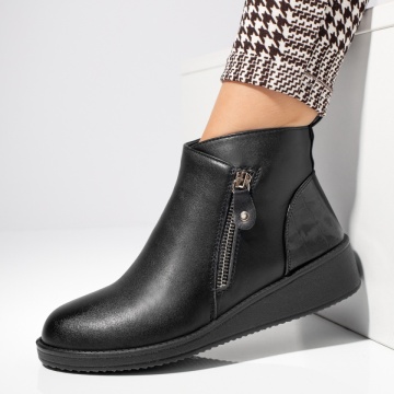 Ghete fara toc, Ghete dama scurte cu fermoar negre MOD07071, modlet.ro