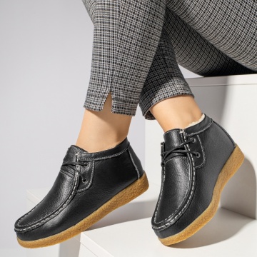 Ghete dama scurte cu siret negre din Piele naturala MOD06604, 3, modlet.ro