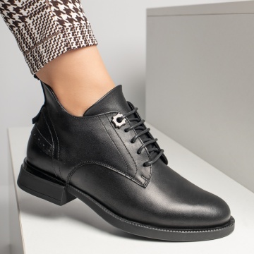 Ghete scurte dama cu siret negre din Piele naturala MOD12413, 2, modlet.ro