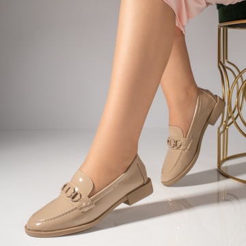 Mocasini dama bej cu accesoriu metalic MOD09928, 4, modlet.ro