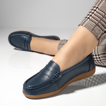 Mocasini dama cu perforatii albastri din Piele naturala MOD08257, 2, modlet.ro