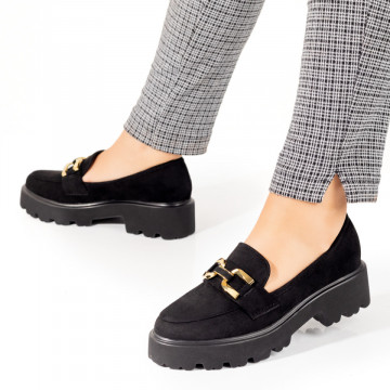 Mocasini dama negri suede cu accesoriu metalic MOD10054, 3, modlet.ro