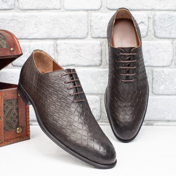 Pantofi barbati eleganti maro cu print din Piele naturala MOD08777, 3, modlet.ro