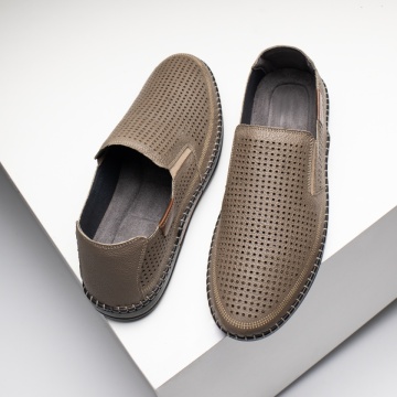 Pantofi casual barbati cu perforatii bej din Piele naturala MOD13644, 4, modlet.ro