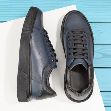 Pantofi casual barbati cu siret albastri din Piele naturala MOD11161, 4, modlet.ro