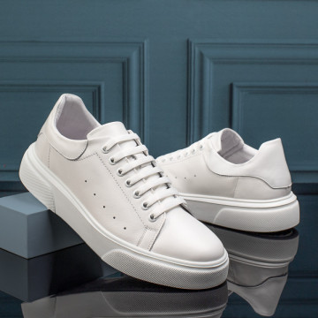 Pantofi casual barbati cu siret albi din Piele naturala MOD11161, 3, modlet.ro