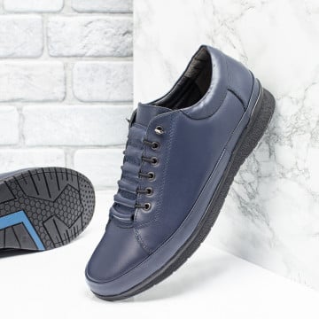 Pantofi casual barbati cu siret elastic albastri din Piele naturala ZEF10371, 1, zeforia.ro