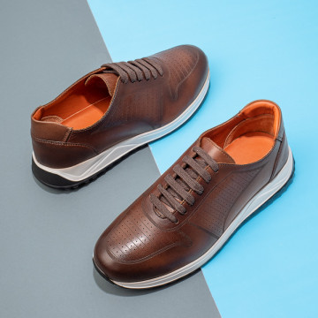 Pantofi casual barbati cu siret maro din Piele naturala MOD11463, 3, modlet.ro