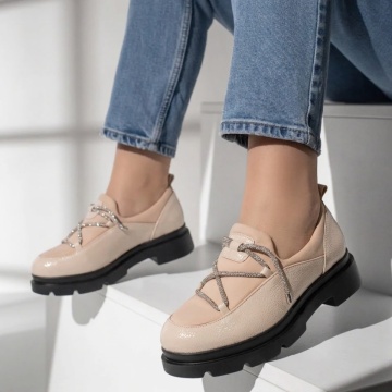 Pantofi dama, Pantofi casual cu strasuri si talpa groasa bej MOD11061, modlet.ro