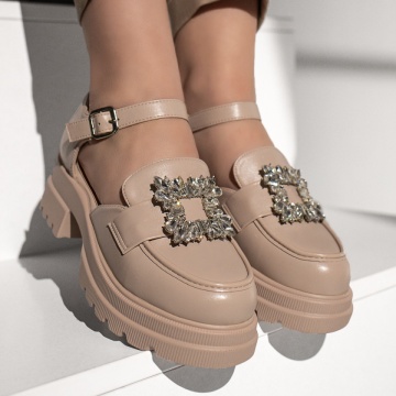 Pantofi casual cu talpa groasa si accesoriu decorativ bej MOD13016, 2, modlet.ro