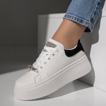 Pantofi casual dama albi cu negru MOD12199, 3, modlet.ro