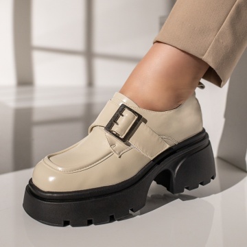 Pantofi casual dama bej cu scai si catarama aparenta MOD11842, 3, modlet.ro