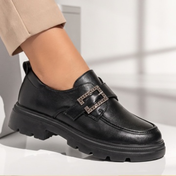 Pantofi casual dama cu accesoriu decorativ negri LILI28, 3, modlet.ro