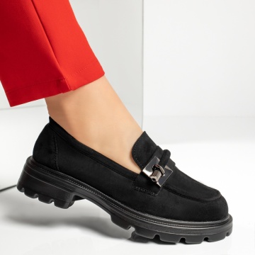 Pantofi casual dama cu accesoriu decorativ negru suede MOD13366, 3, modlet.ro