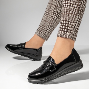 Pantofi casual dama cu accesoriu decorativ si imprimeu negri MOD09985, 2, modlet.ro
