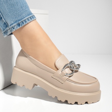 Pantofi casual dama cu accesoriu metalic bej MOD13091, 4, modlet.ro
