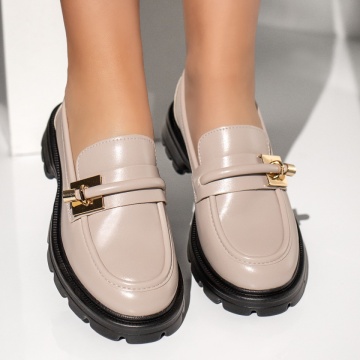 Pantofi casual dama cu accesoriu metalic bej MOD13369, 3, modlet.ro