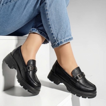 Pantofi casual dama cu accesoriu metalic negri DORA46, 3, modlet.ro
