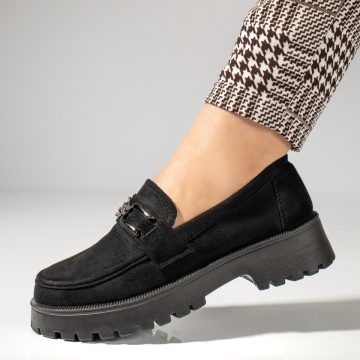 Pantofi casual dama cu accesoriu metalic negru suede MOD12987, 1, modlet.ro