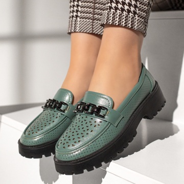 Pantofi casual dama cu accesoriu metalic verzi MOD13321, 2, modlet.ro
