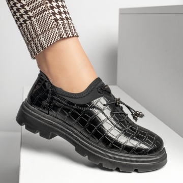 Pantofi casual dama cu aspect lucios negri MOD10974, 4, modlet.ro