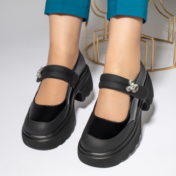 Pantofi casual dama cu aspect lucios negri MOD13441, 2, modlet.ro